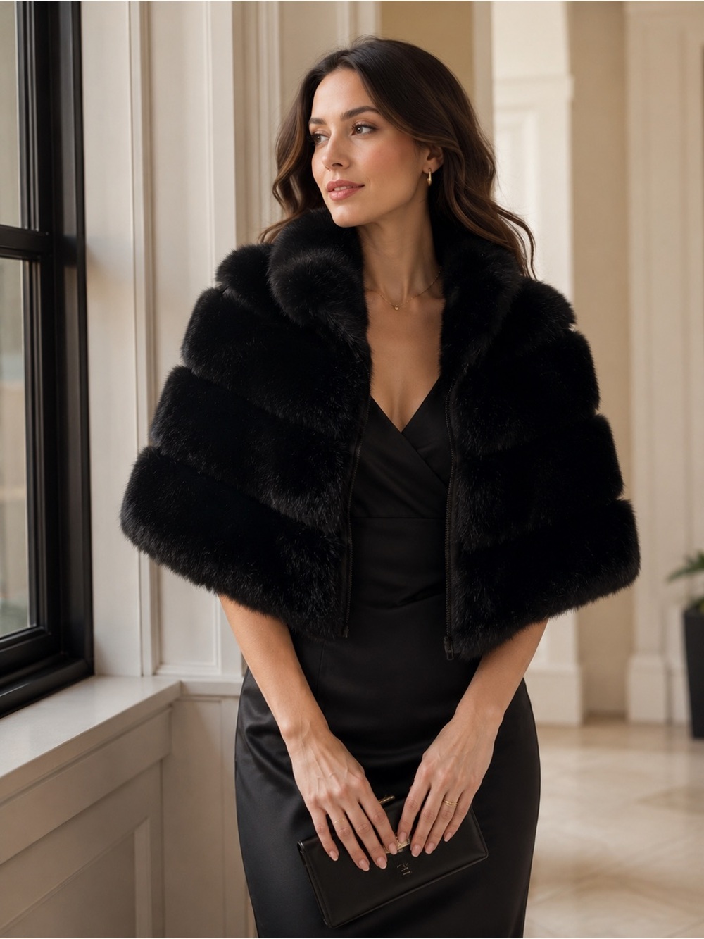 🌺 Adrienne Landau Black Faux Fur Wrap